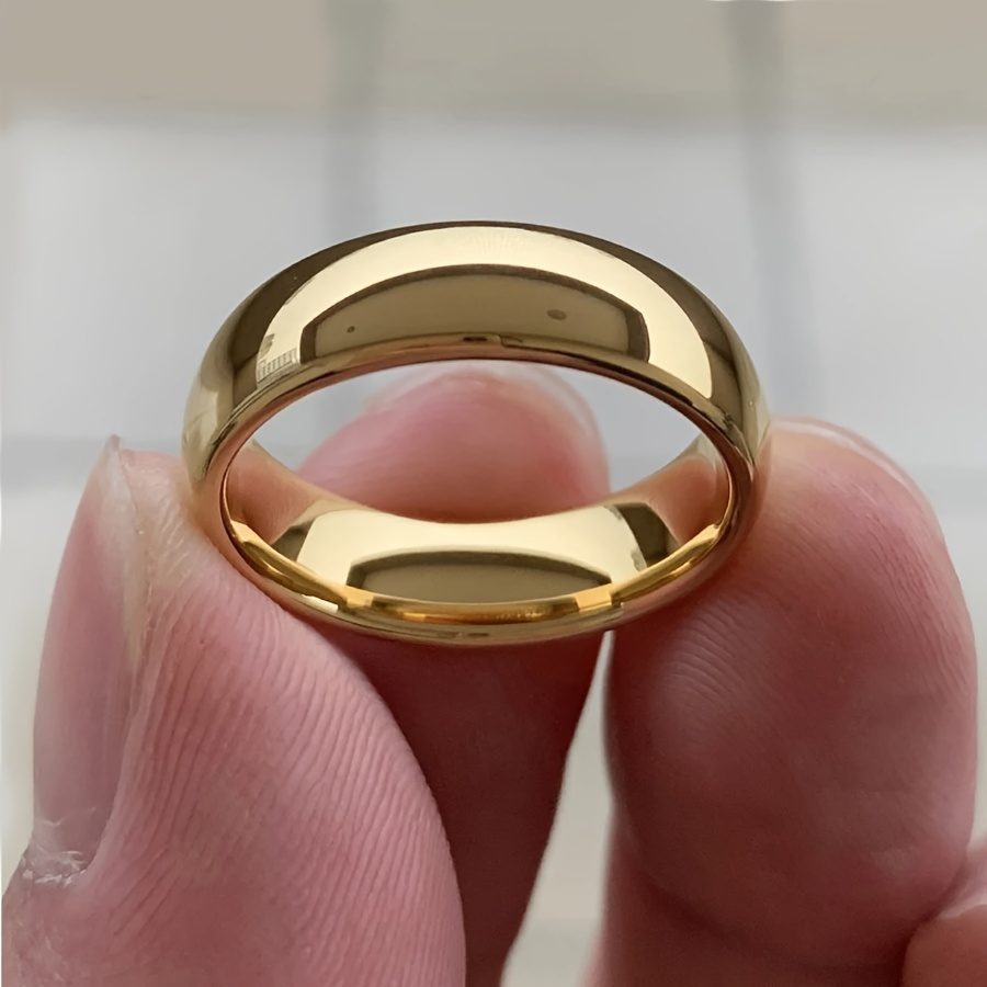 6mm Titanium Stainless Steel Men's Wedding Band Golden Tone Polished